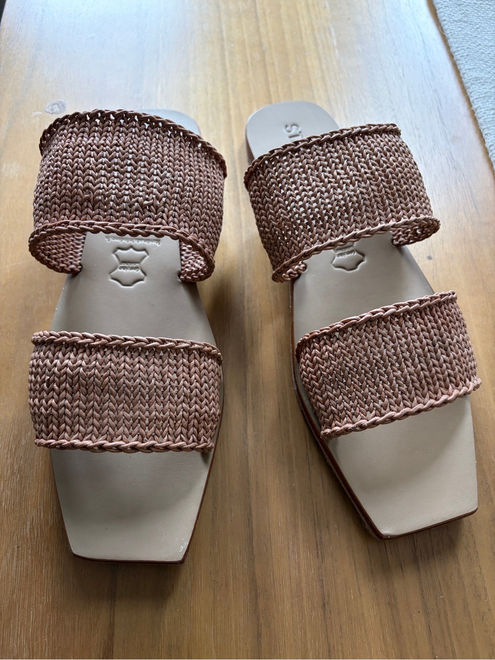 St. Agni Brown Woven Double-Strap Slide Sandals